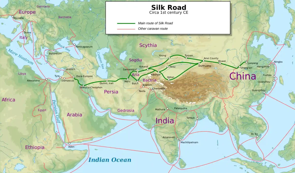 Historical Silk Road Historical Silk Road routes around the 1st century CE between China, Central Asia, India, Persia and Europe.