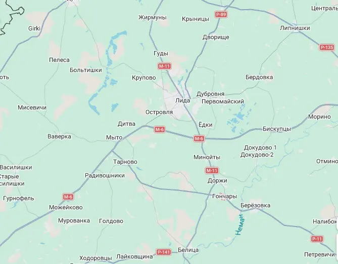 Map showing the Belitsa-Agro enterprise near Lida in the Grodno Region.